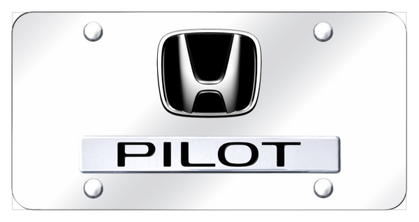 Honda Dual Pilot License Plate - Chrome on Mirrored License Plate - D.PIL.CC