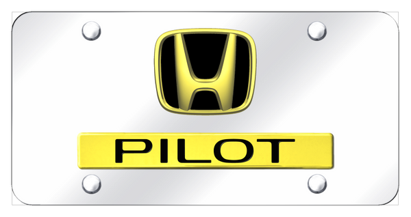 Honda Dual Pilot License Plate - Gold on Mirrored License Plate - D.PIL.GC