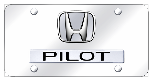 Honda Dual Pilot (No Fill) License Plate - Chrome on Mirrored License Plate - D.PIL.P.CC