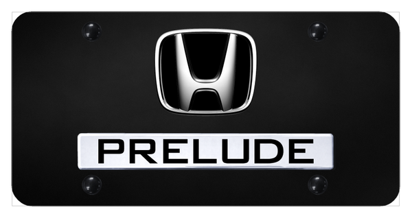 Honda Dual Prelude License Plate - Chrome on Black License Plate - D.PRE.CB