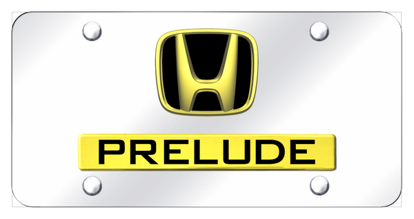 Honda Dual Prelude License Plate - Gold on Mirrored License Plate - D.PRE.GC