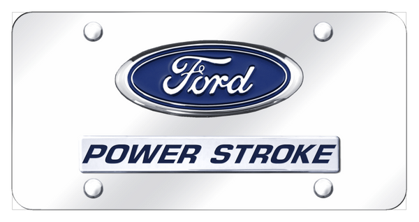 Ford Dual Powerstroke License Plate - Chrome on Mirrored License Plate - D.PWR.CC