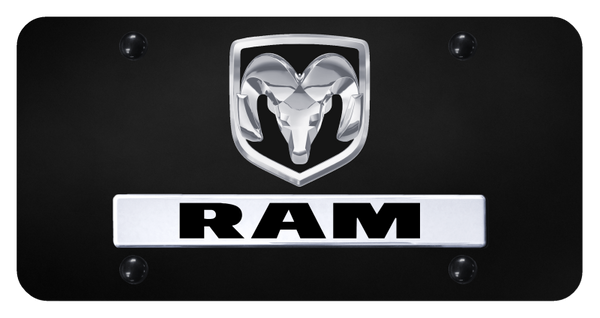 RAM Dual Ram OEM License Plate - Chrome on Black License Plate - D.RAM.OEM.CB