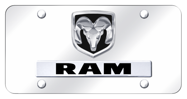 RAM Dual Ram OEM License Plate - Chrome on Mirrored License Plate - D.RAM.OEM.CC