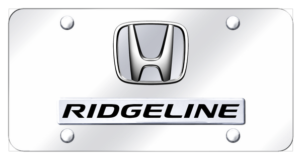 Honda Dual Ridgeline (No Fill) License Plate - Chrome on Mirrored License Plate - D.RID.P.CC