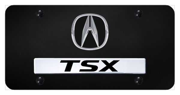 Acura Dual TSX License Plate - Chrome on Black License Plate - D.TSX.CB