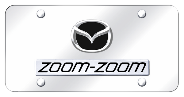 Mazda Dual Zoom-Zoom (New/Black) Plate - Chrome on Mirrored License Plate - D.ZOO.2.B.CC