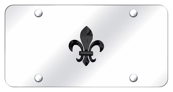 Fleur-De-Lis License Plate - Black Pearl on Mirrored License Plate - FDL.PC