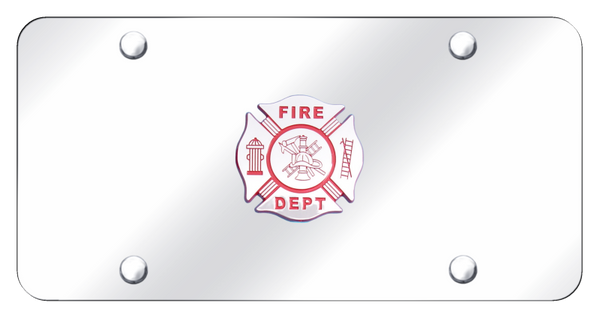 Fire Department Logo License Plate - Chrome on Mirrored License Plate - FIRE.CC