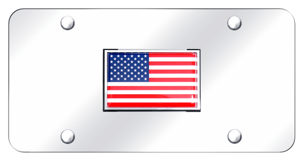 USA Flag License Plate - Chrome on Mirrored License Plate - FLAG.CC