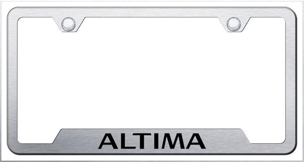 Nissan Altima Brushed Stainless Steel Notched Laser Etched License Frame - GF.ALT.ES