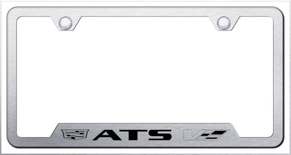 Cadillac ATS Brushed Stainless Steel Notched Laser Etched License Frame - GF.ATSV3.ES