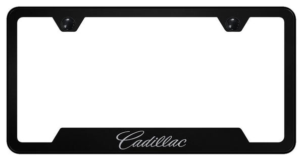 Cadillac Cadillac Black Notched Laser Etched License Frame - GF.CADN.EB