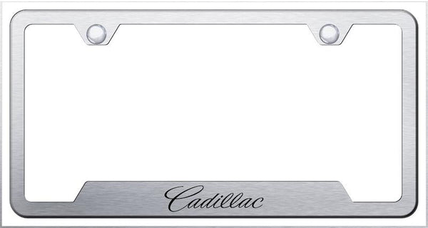 Cadillac Cadillac Brushed Stainless Steel Notched Laser Etched License Frame - GF.CADN.ES