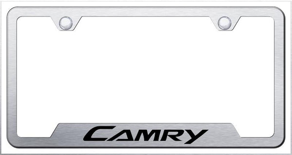 Toyota Camry Brushed Stainless Steel Notched Laser Etched License Frame - GF.CAM.ES