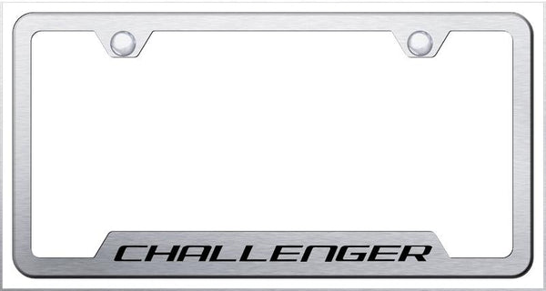 Dodge Challenger Brushed Stainless Steel Notched Laser Etched License Frame - GF.CHA.ES