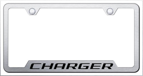 Dodge Charger Brushed Stainless Steel Notched Laser Etched License Frame - GF.CHG.ES