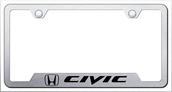 Honda Civic Brushed Stainless Steel Notched Laser Etched License Frame - GF.CIV.ES