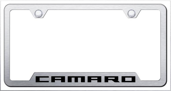 Chevrolet Camaro Brushed Stainless Steel Notched Laser Etched License Frame - GF.CMR.ES