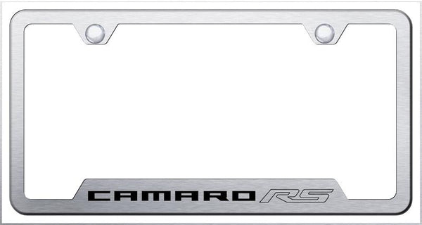 Chevrolet Camaro RS Brushed Stainless Steel Notched Laser Etched License Frame - GF.CMRRS.ES