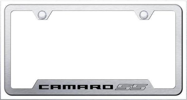 Chevrolet Camaro SS Brushed Stainless Steel Notched Laser Etched License Frame - GF.CMRSS.ES