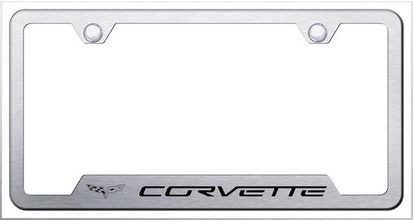 Chevrolet Corvette C6 Brushed Stainless Steel Notched Laser Etched License Frame - GF.COV6.ES