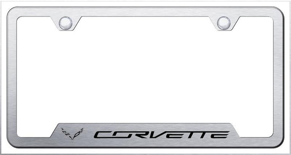 Chevrolet Corvette C7 Brushed Stainless Steel Notched Laser Etched License Frame - GF.COV7.ES