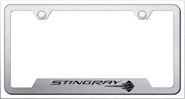 Chevrolet Corvette C7 Stringray Brushed Stainless Steel Notched Laser Etched License Frame - GF.COV7SR.ES