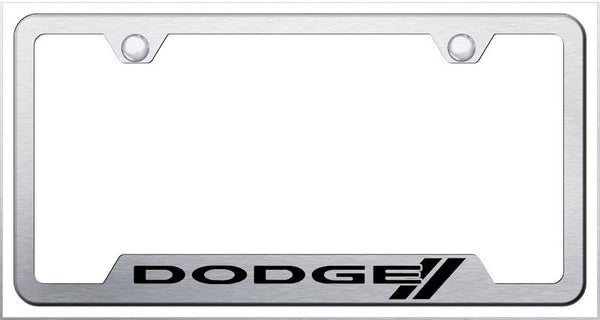 Dodge Dodge Stripe Brushed Stainless Steel Notched Laser Etched License Frame - GF.DODS.ES