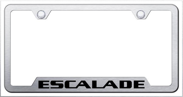 Cadillac Escalade Brushed Stainless Steel Notched Laser Etched License Frame - GF.ESA.ES