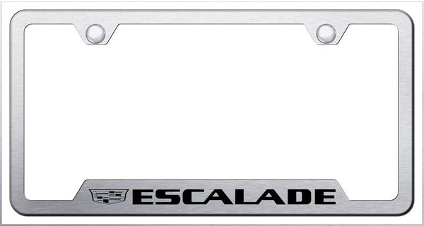 Cadillac Escalade Brushed Stainless Steel Notched Laser Etched License Frame - GF.ESA3.ES