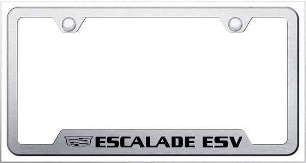 Cadillac ESV Brushed Stainless Steel Notched Laser Etched License Frame - GF.ESV3.ES