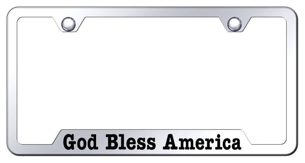 God Bless America Stainless Steel Notched Laser Etched License Frame - GF.GBA.EC