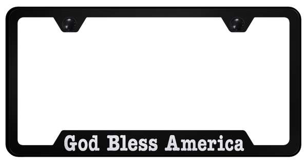 God Bless America Cut-Out Frame - Laser Etched Black License Plate Frame - GF.GBA.EB