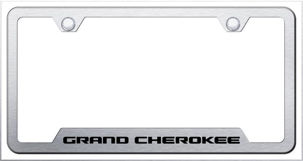 Jeep Grand Cherokee Brushed Stainless Steel Notched Laser Etched License Frame - GF.GRA.ES