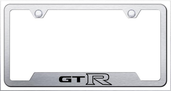 Nissan GTR Brushed Stainless Steel Notched Laser Etched License Frame - GF.GTR.ES