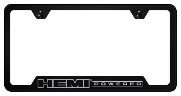 Chrysler/Dodge Hemi Powered Black Notched Laser Etched License Frame - GF.HPOWL.EB