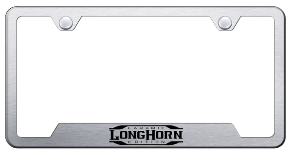 RAM Longhorn Laramie Cut-Out Frame - Laser Etched Brushed License Plate Frame - GF.LNGH3.ES