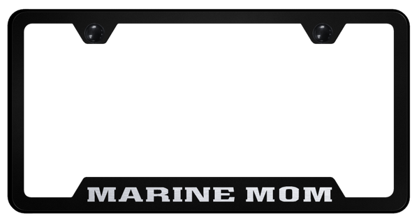 Marine Mom Cut-Out Frame - Laser Etched Black License Plate Frame - GF.MARM.EB