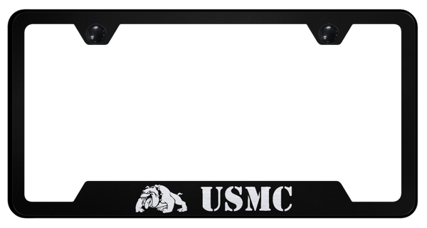 USMC Bulldog Cut-Out Frame - Laser Etched Black License Plate Frame - GF.MCB.EB