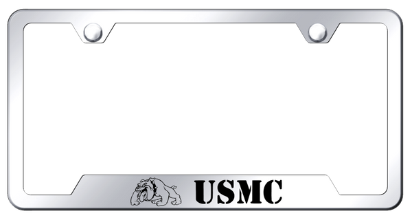 USMC Bulldog Cut-Out Frame - Laser Etched Mirrored License Plate Frame - GF.MCB.EC