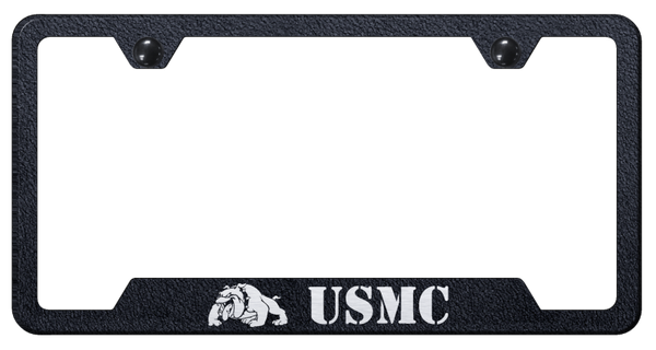 USMC Bulldog Cut-Out Frame - Laser Etched Rugged Black License Plate Frame - GF.MCB.ERB