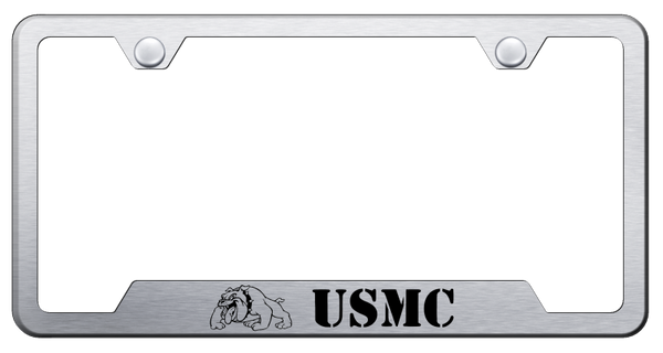 USMC Bulldog Cut-Out Frame - Laser Etched Brushed License Plate Frame - GF.MCB.ES