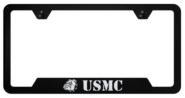 USMC Bulldog Head Cut-Out Frame - Laser Etched Black License Plate Frame - GF.MCH.EB