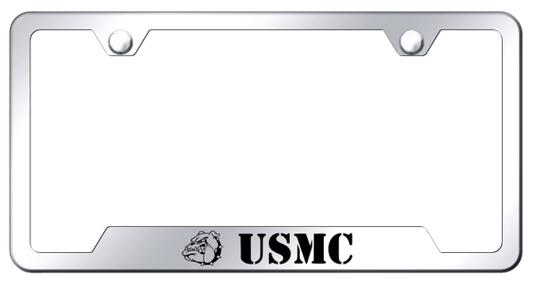 USMC Bulldog Head Cut-Out Frame - Laser Etched Mirrored License Plate Frame - GF.MCH.EC