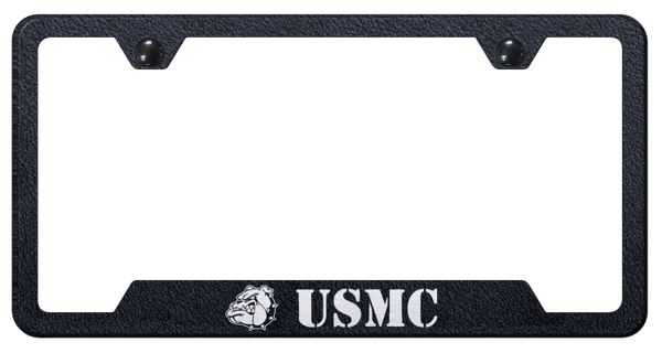 USMC Bulldog Head Cut-Out Frame - Laser Etched Rugged Black License Plate Frame - GF.MCH.ERB