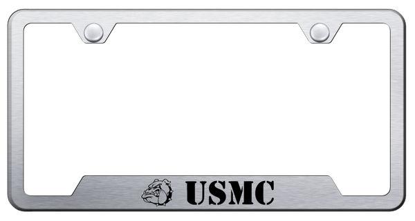 USMC Bulldog Head Cut-Out Frame - Laser Etched Brushed License Plate Frame - GF.MCH.ES