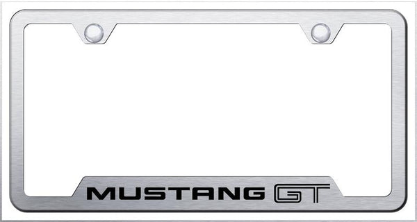 Ford Mustang GT Brushed Stainless Steel Notched Laser Etched License Frame - GF.MGT.ES