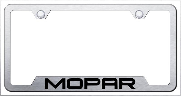 Dodge/Jeep Mopar Brushed Stainless Steel Notched Laser Etched License Frame - GF.MOP.ES