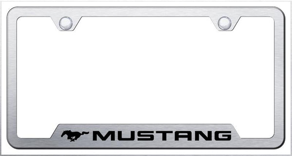 Ford Mustang Brushed Stainless Steel Notched Laser Etched License Frame - GF.MUS.ES